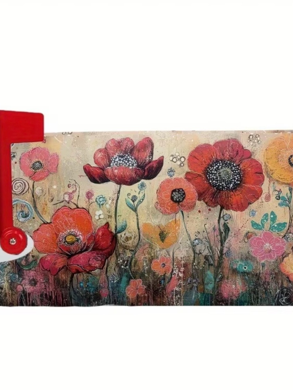 Red Poppy Floral Mailbox Cover